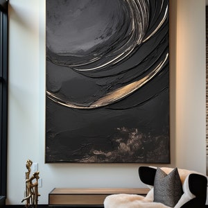 Large Black and Gold 3D Textured Abstract Painting: Modern Wall Art - Etsy