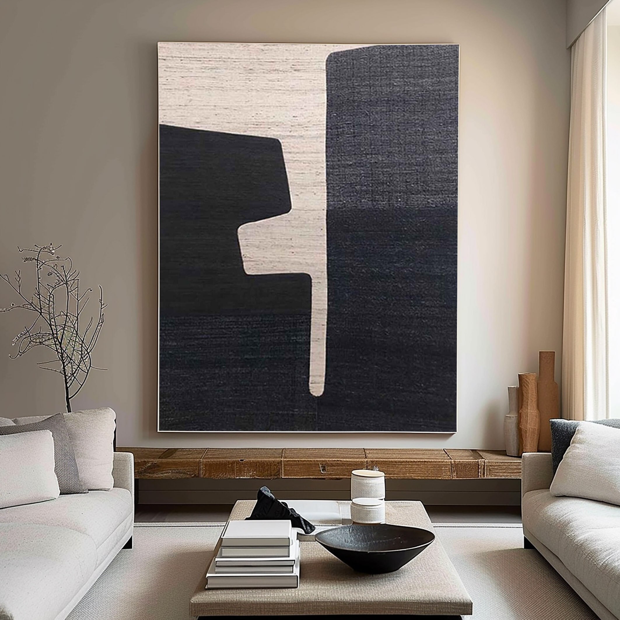 Buy Black and White 3D Textured Art - Modern Framed Minimalist Painting
