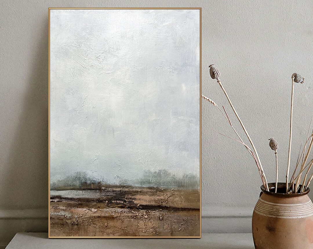 Large Gray Brown Abstract Landscape Paintingtexture Painting Gray Brown Canvas Painting Gray
