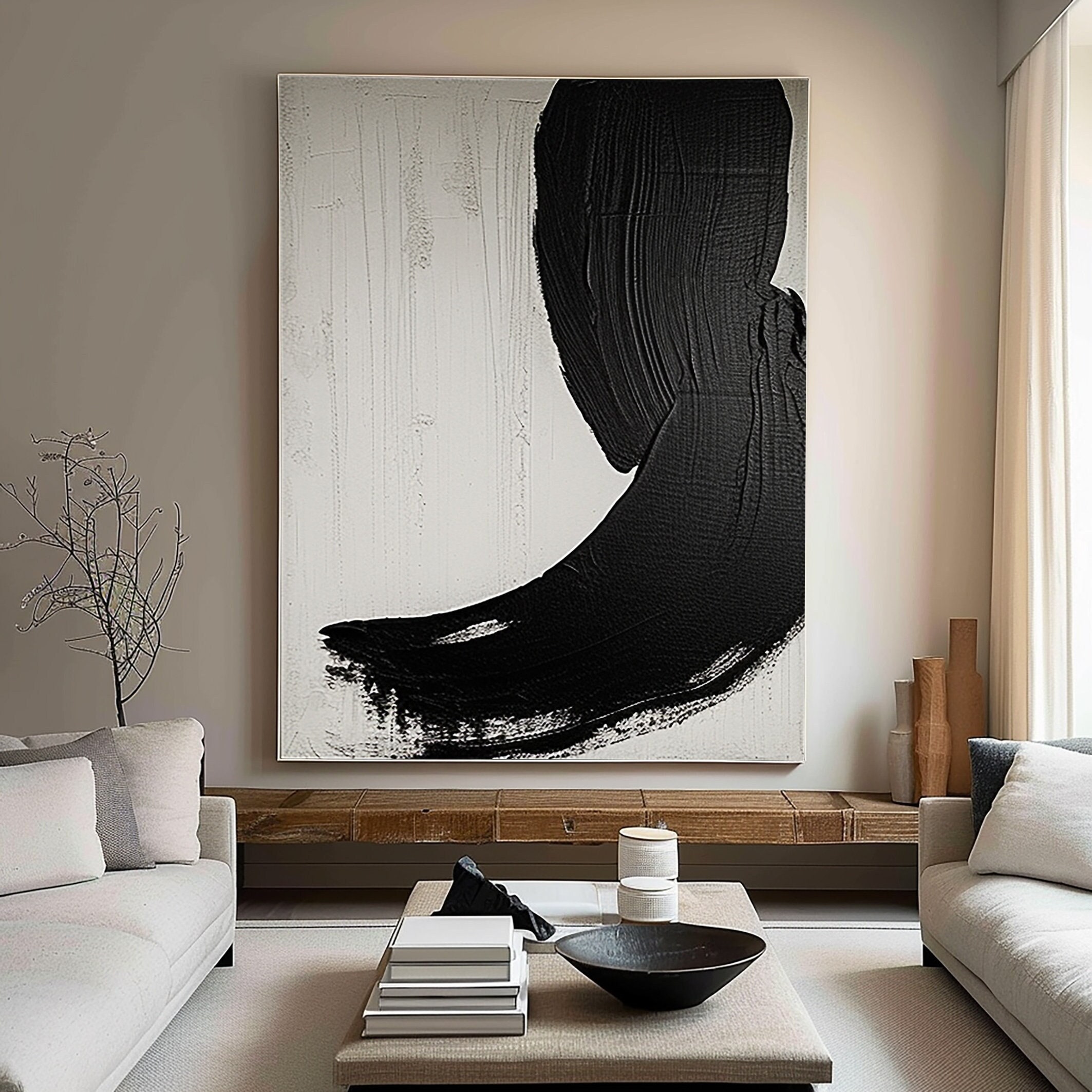 Buy Large Black and White 3D Textured Art - Minimalist Framed Design