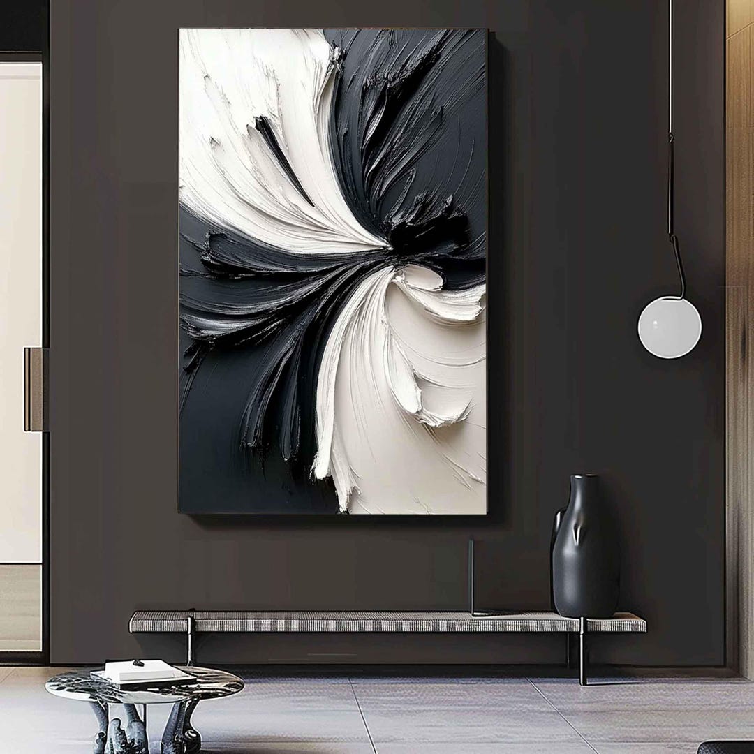 Textured Black and White Abstract Oil Painting: 3D Modern Wall Art - Etsy