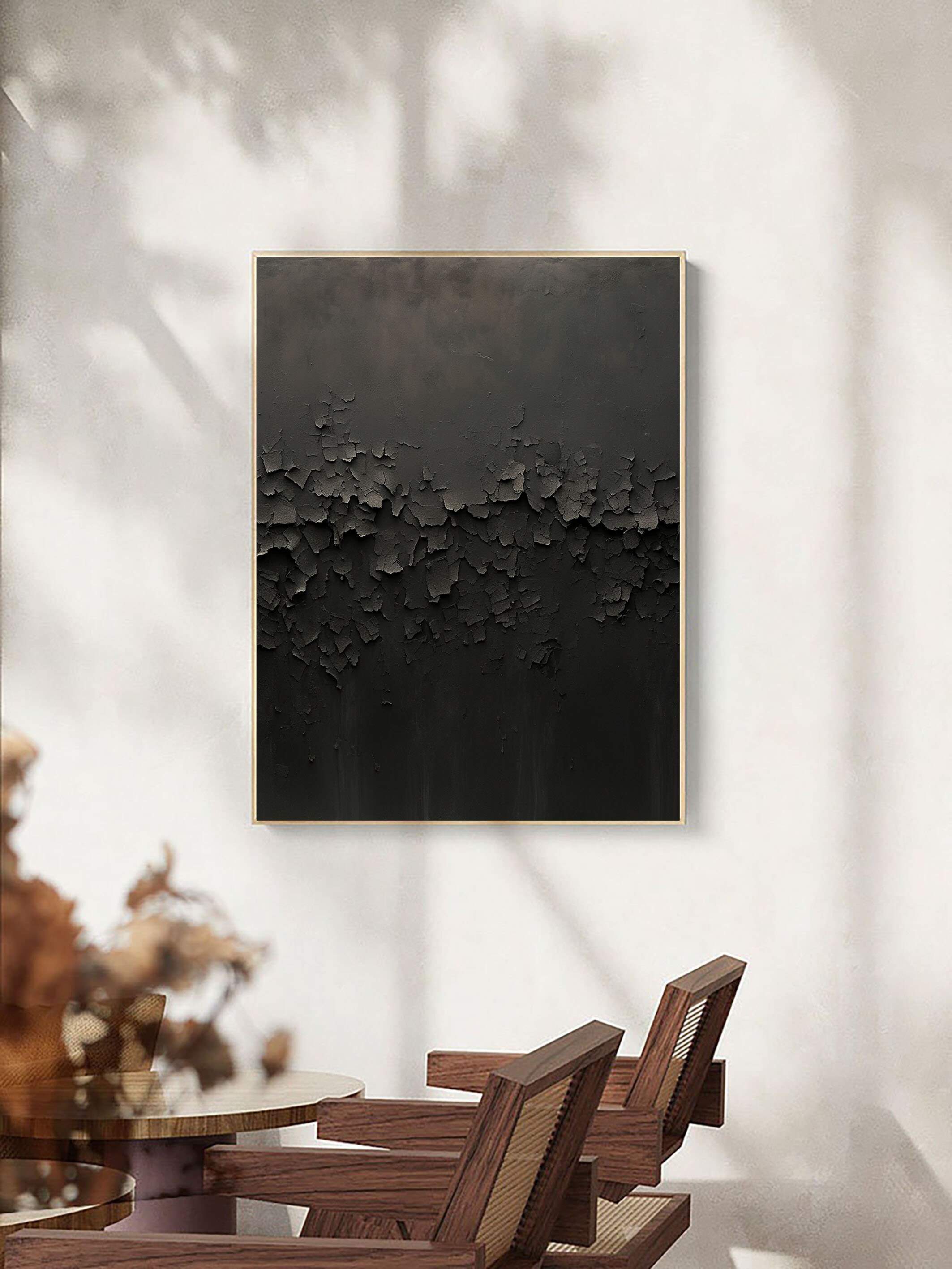 Black Charred Texture Painting: 3D Minimalist Abstract Wall Art - Etsy