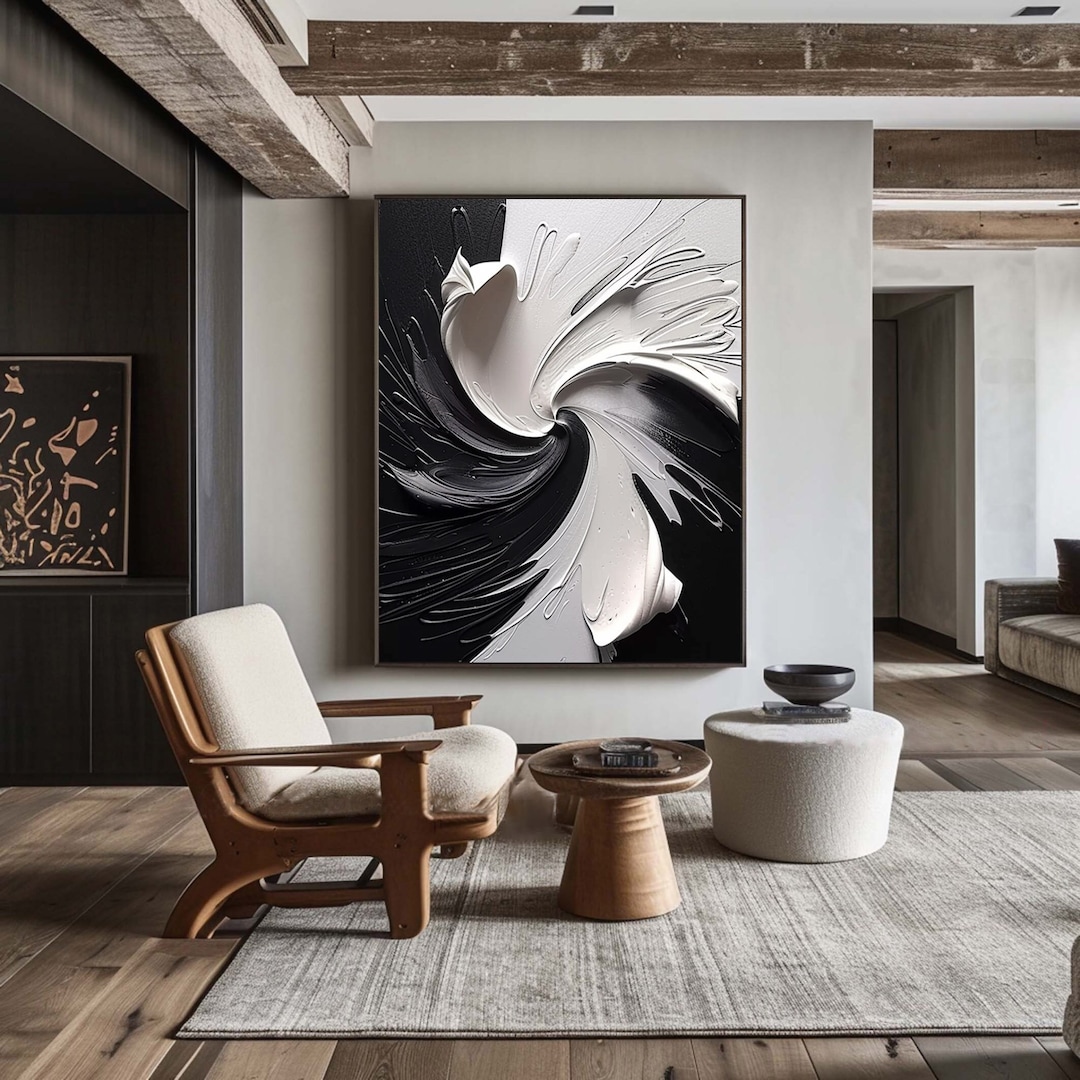 Black and White 3D Textured Abstract Painting: Minimalist Wall Art - Etsy