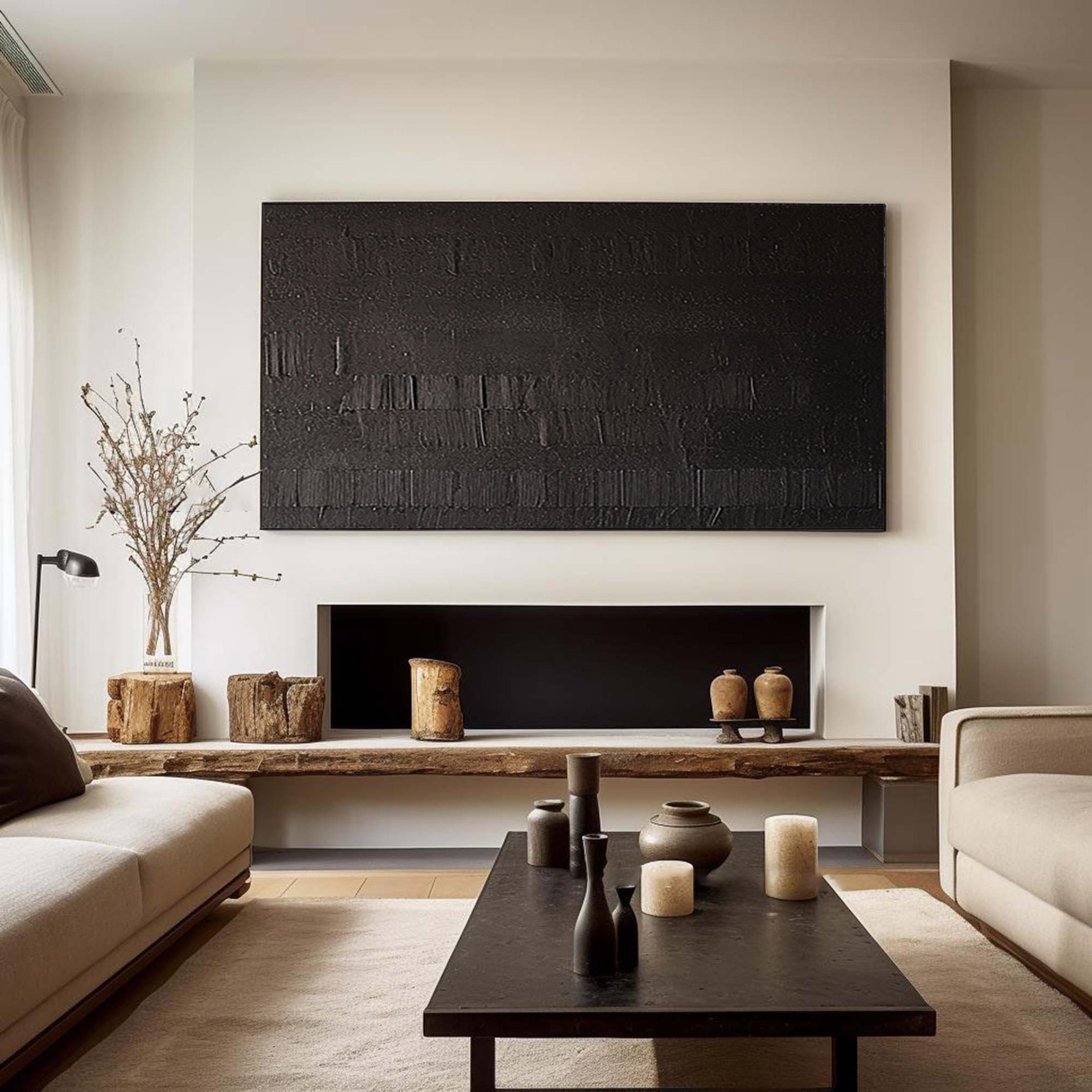 Black 3D Texture Art - Framed Large Modern Minimalist Painting