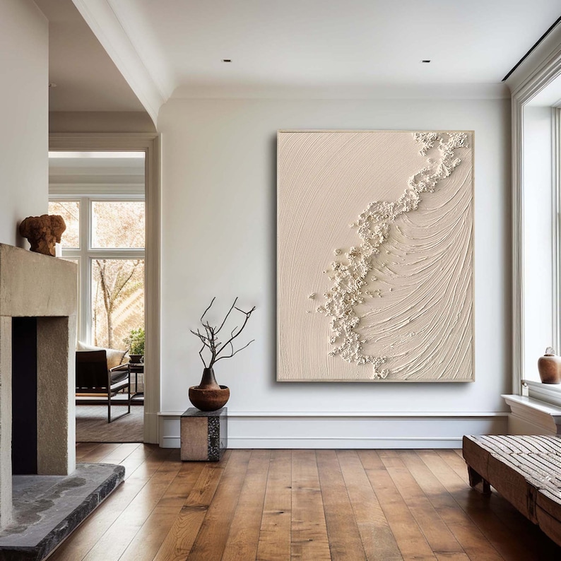 Beige 3D Textured Abstract Painting: Ocean Wave Wall Art - Etsy