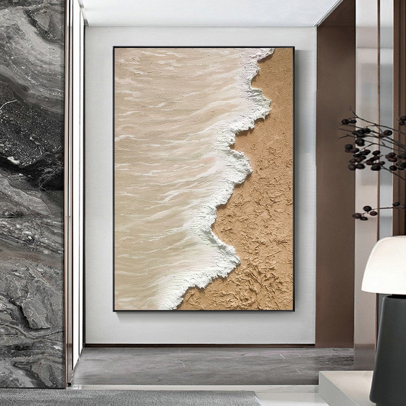 Beige 3D Textured Ocean Wave Painting: Brown Abstract Wall Art - Etsy