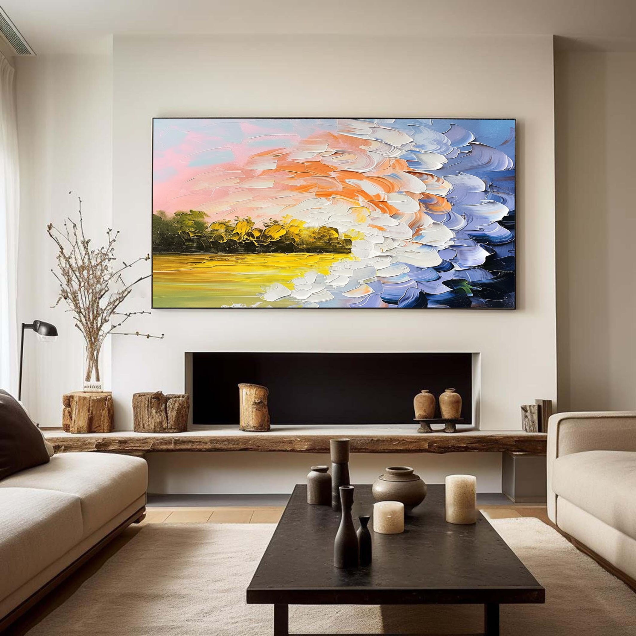 Colorful 3D Textured Floral Art – Large Wall Painting for Interiors