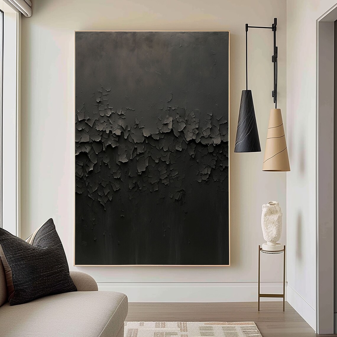 Black Charred Texture Painting: 3D Minimalist Abstract Wall Art - Etsy