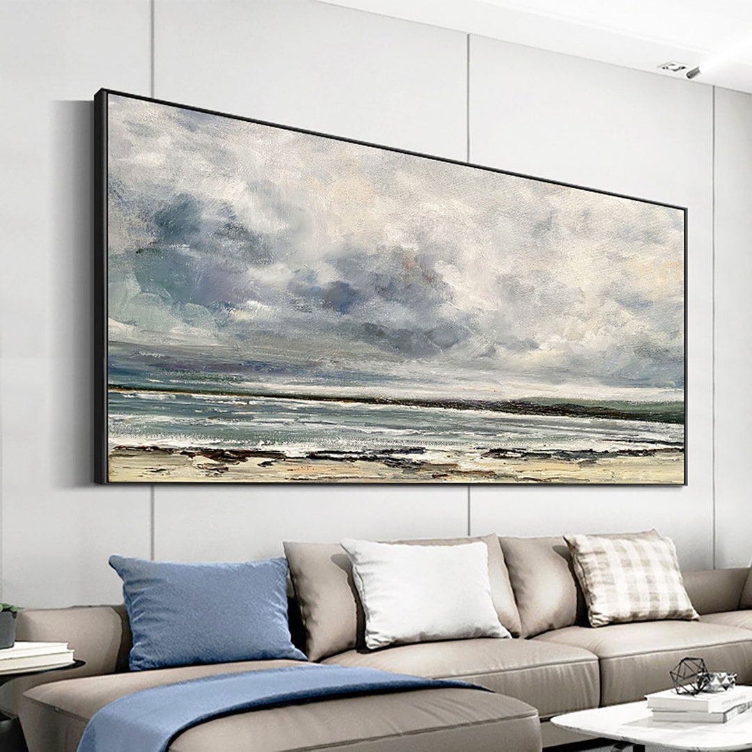 Large Original Wall Art Abstract Cloud Painting Sky Wall Art Grey White