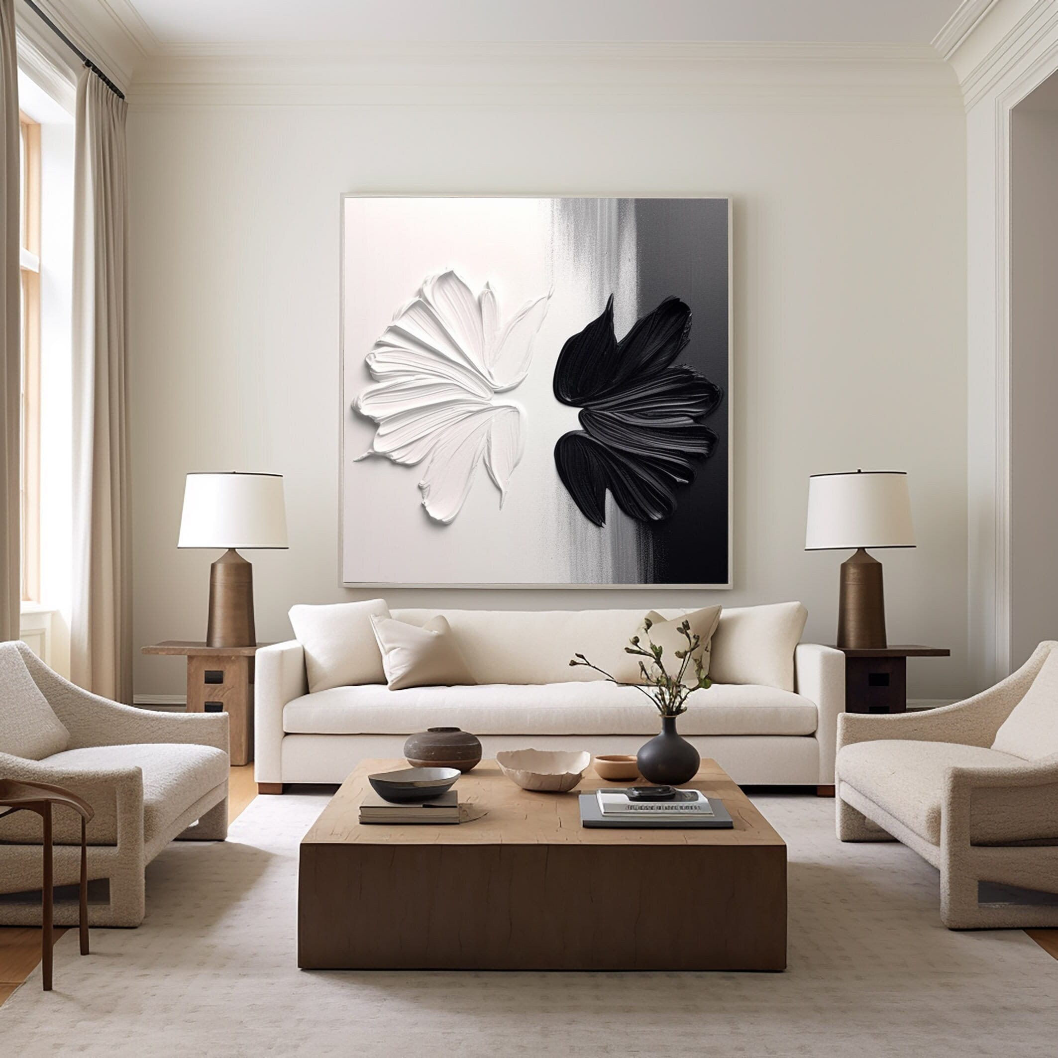 Original Black and White Texture Art - Framed 3D Minimalist Painting