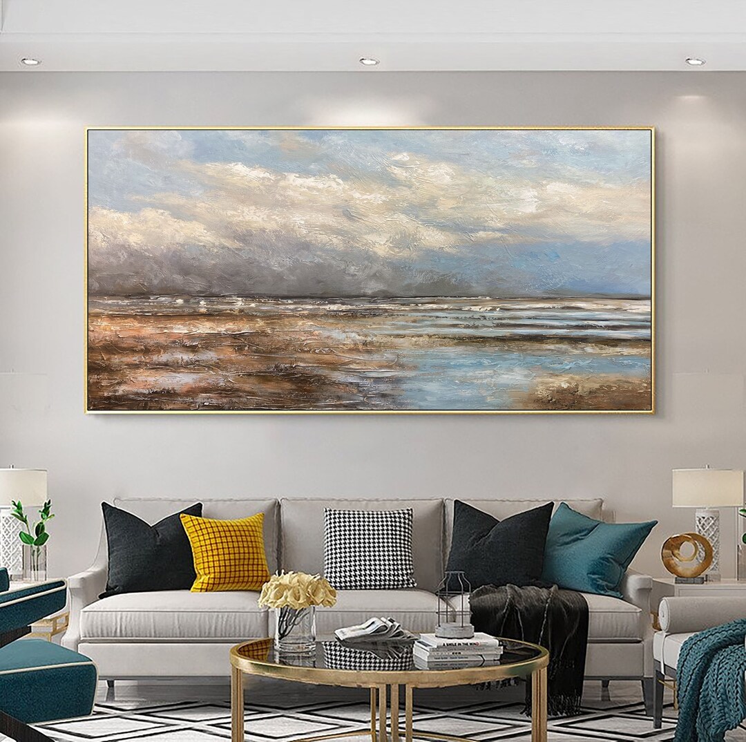 Large Original Wall Art Abstract Cloud Painting Sky Wall Art Grey White