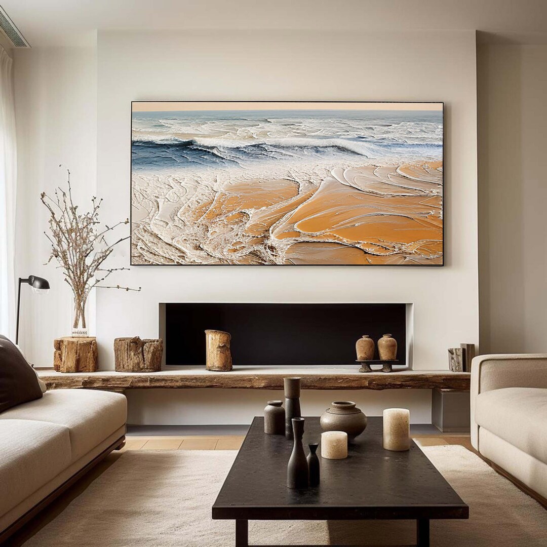 Minimalist Ocean Textured Mural,blue and Brown Abstract Painting,blue