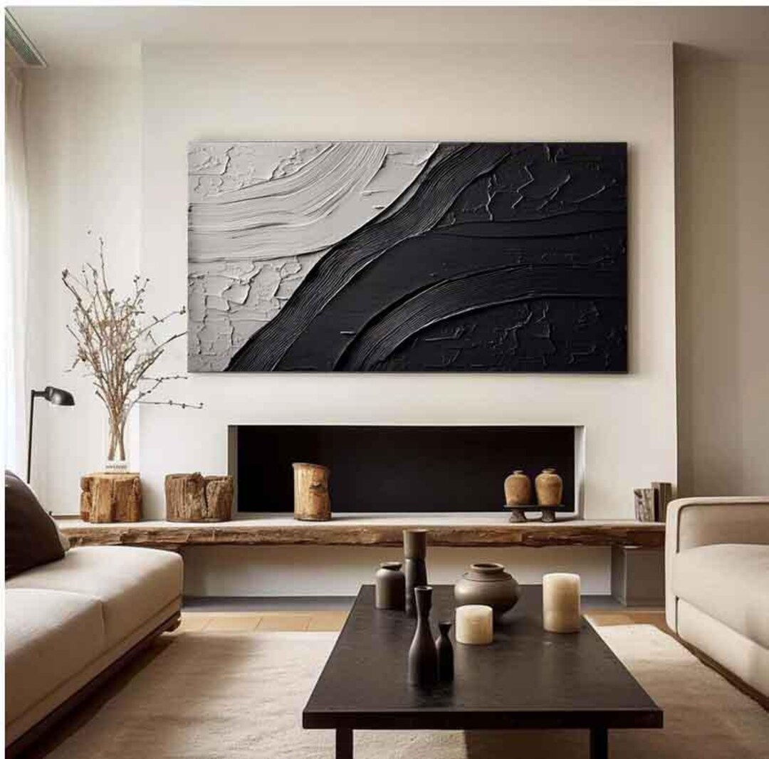Black and White 3D Texture Painting: Abstract Plaster Wall Art - Etsy