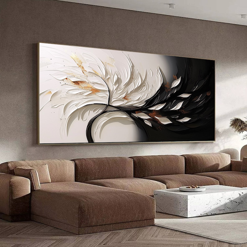 Black and White 3D Textured Oil Painting: Modern Abstract Mural - Etsy
