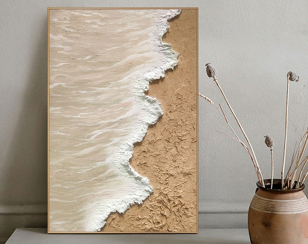 Beige 3D Textured Ocean Wave Painting: Brown Abstract Wall Art - Etsy