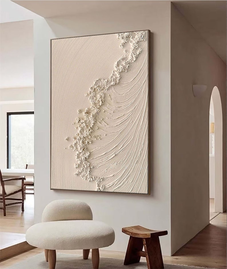 Beige 3D Textured Abstract Painting: Ocean Wave Wall Art - Etsy