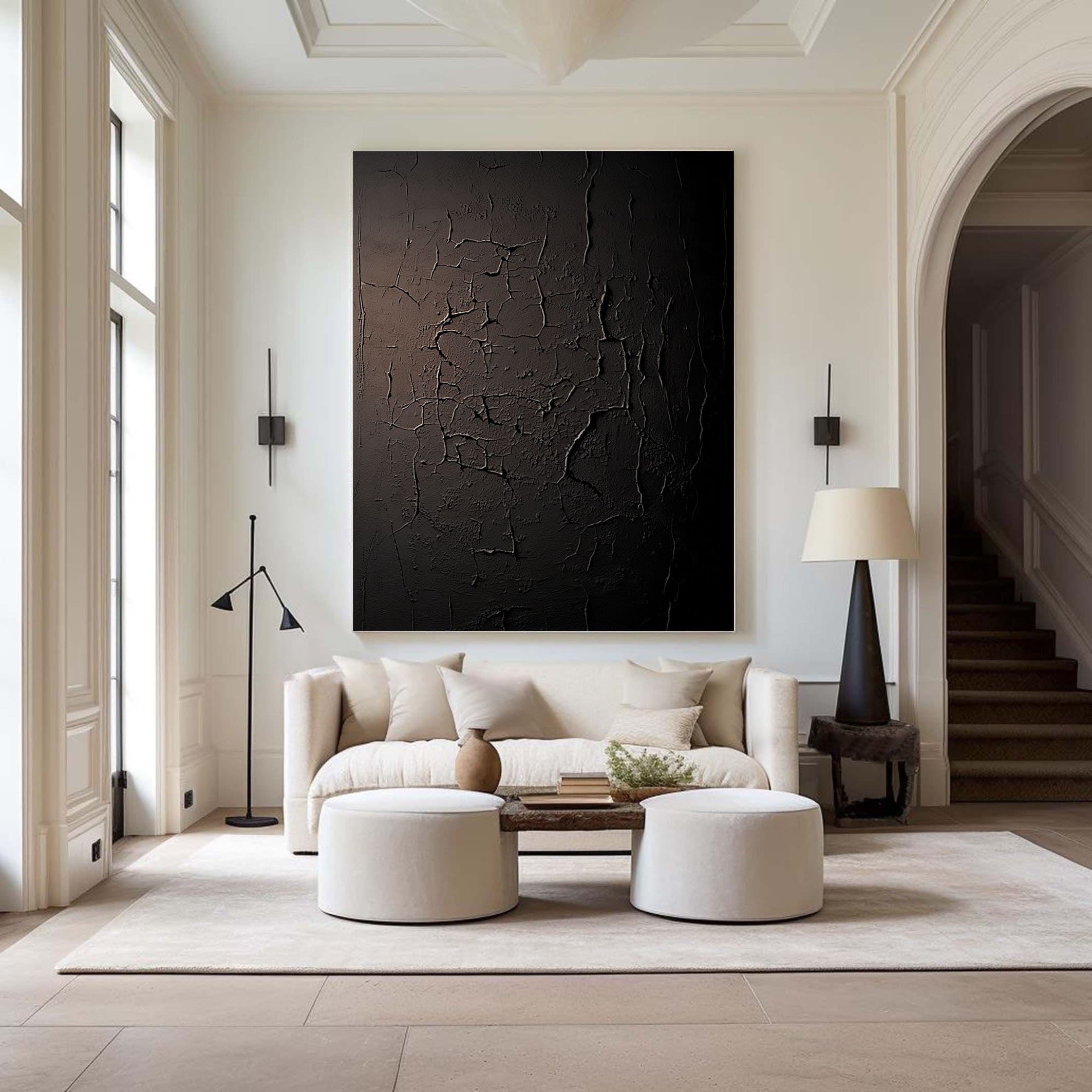 Black 3D Texture Art - Large Modern Framed Minimalist Painting