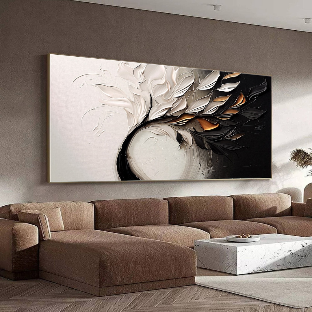 Textured Black and White Abstract Painting: 3D Minimalist Wall Art - Etsy