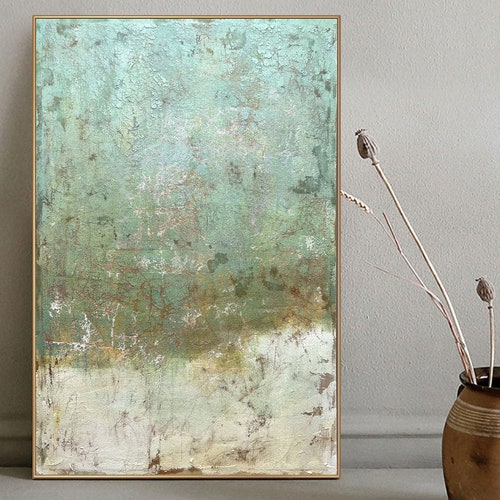 Large Green Grey Minimalist Texture Painting Green Wall Art Etsy