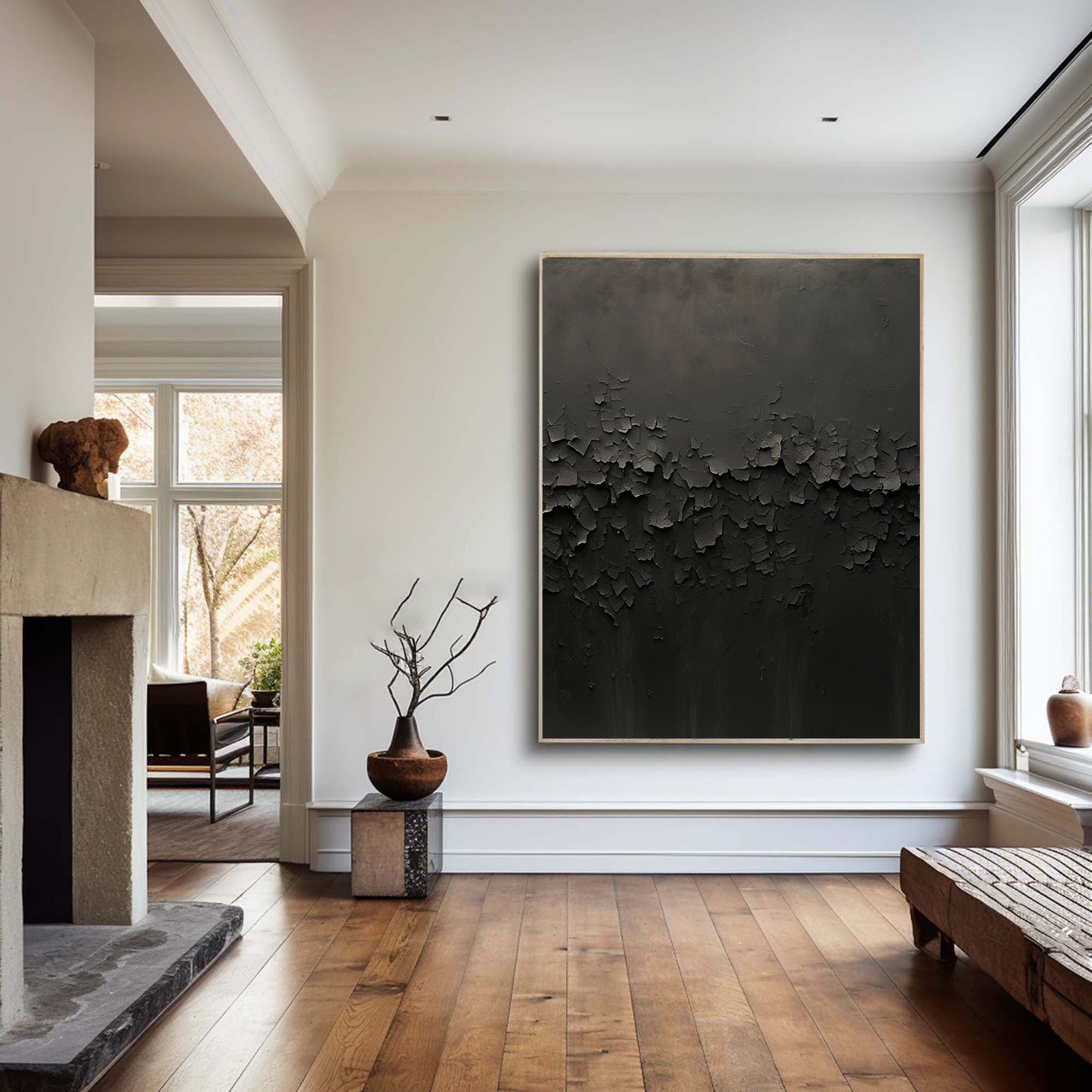 Black Charred Texture Painting: 3D Minimalist Abstract Wall Art - Etsy