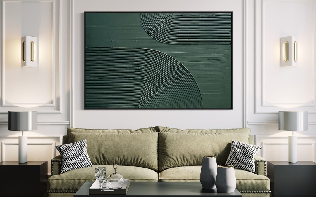 Large Nordic Green Abstract Wall Green 3D Texture Painting Green ...