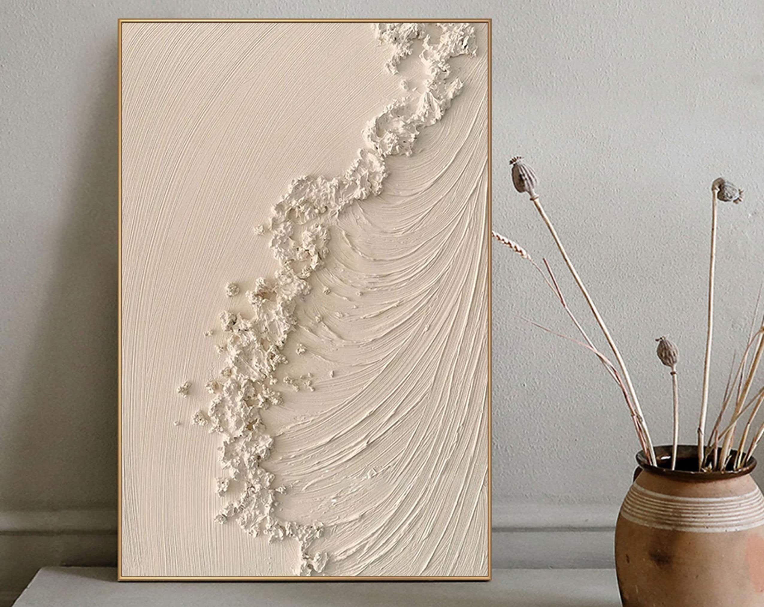Beige 3D Textured Abstract Painting: Ocean Wave Wall Art - Etsy