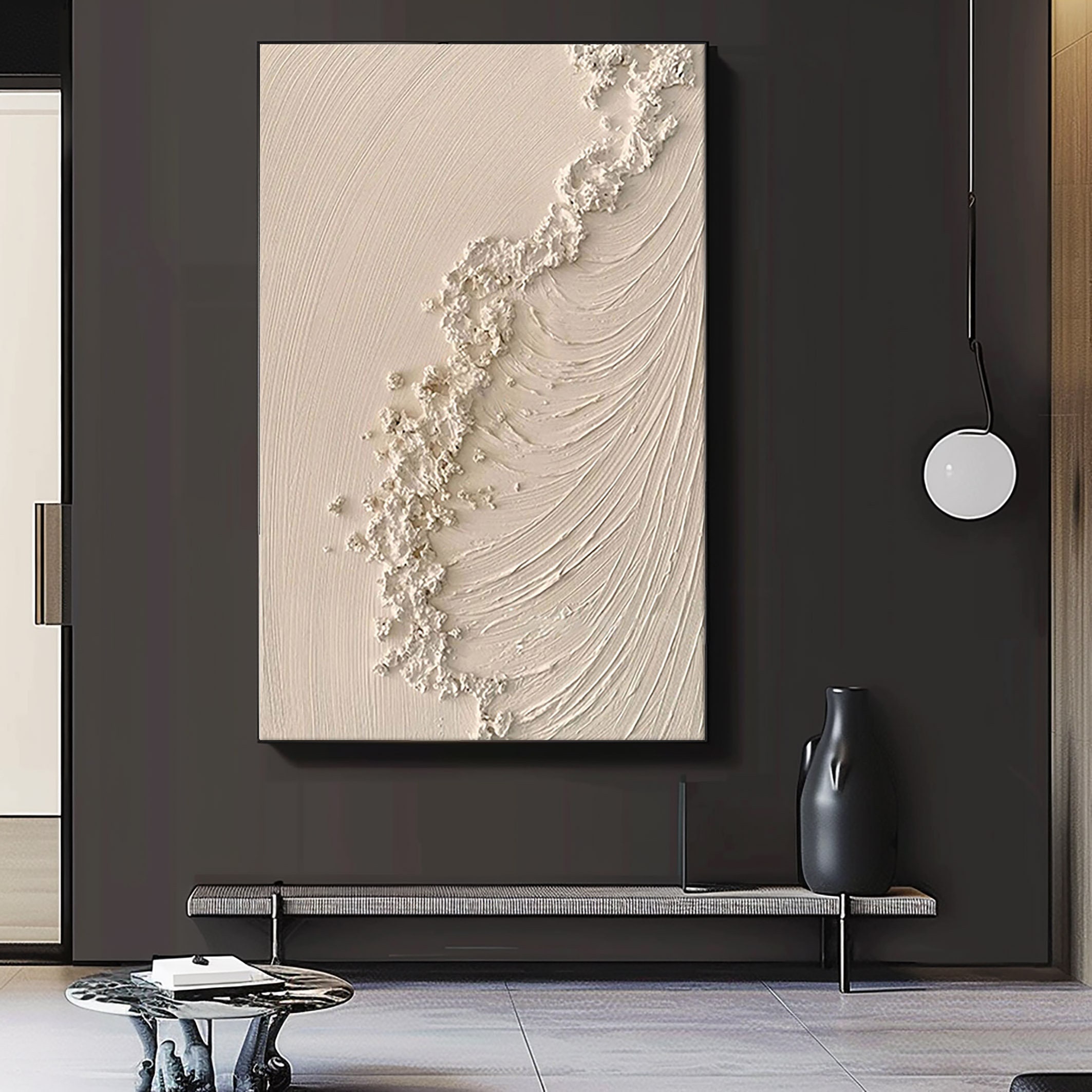 Beige 3D Textured Abstract Painting: Ocean Wave Wall Art - Etsy