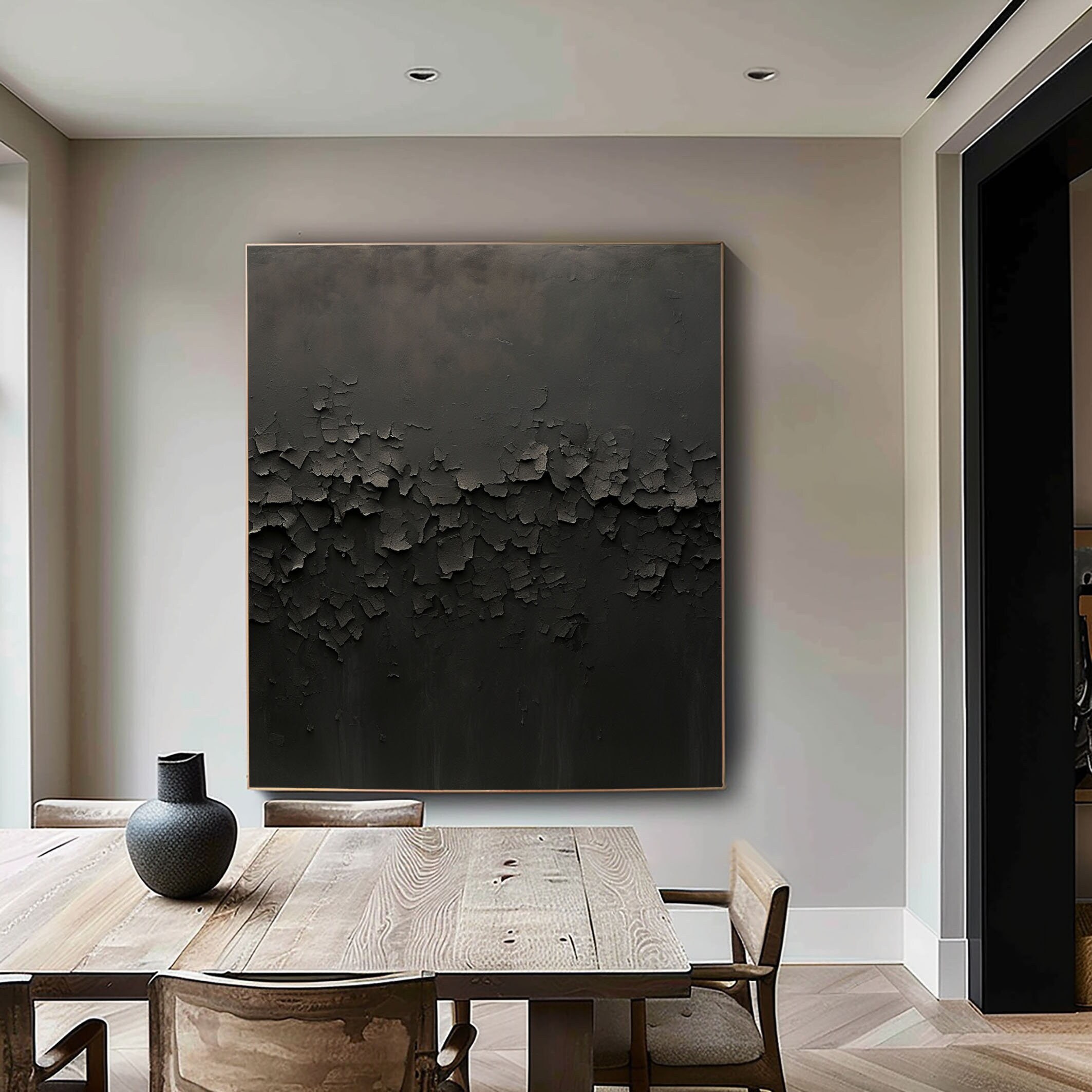 Black Charred Texture Painting: 3D Minimalist Abstract Wall Art - Etsy