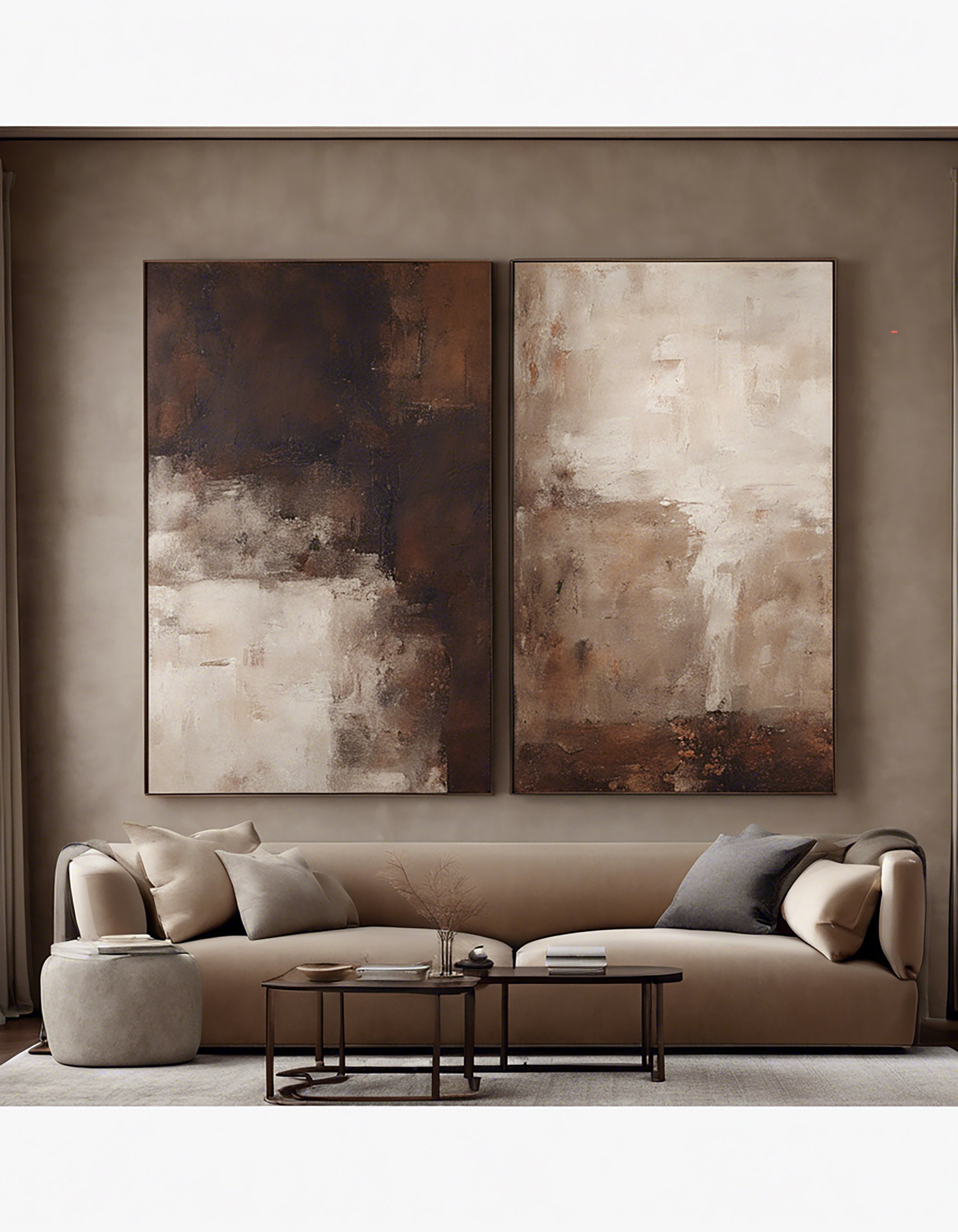 Textured Abstract Painting Set: Brown & Beige Wall Art - Etsy