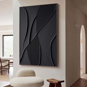 Large Black 3D Texture Painting: Minimalist Abstract Wall Art - Etsy