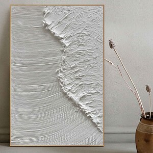 White Texture Abstract Painting: 3D Wave Wall Art