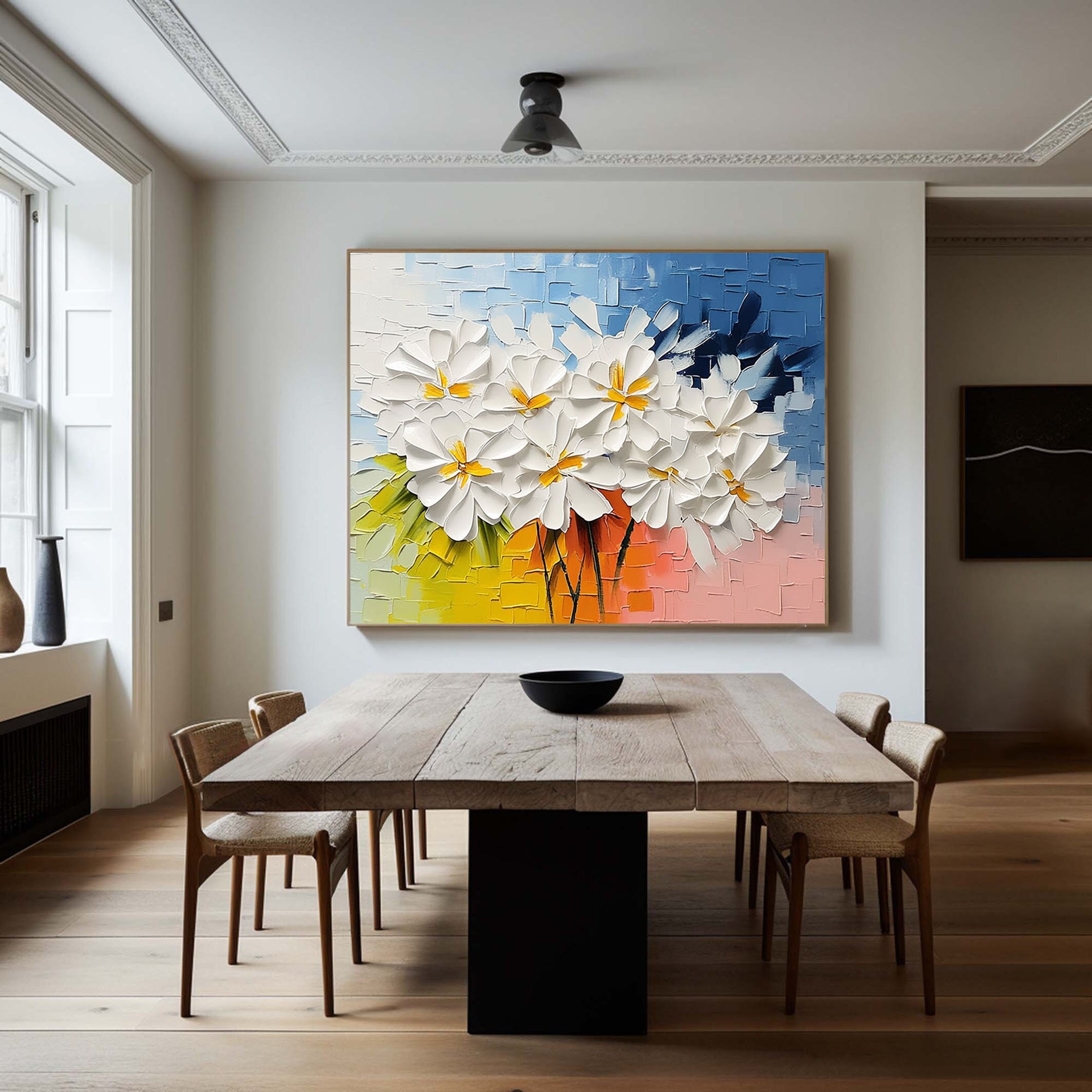 Hand-Painted Colorful Floral Oil Painting – Large 3D Wall Art