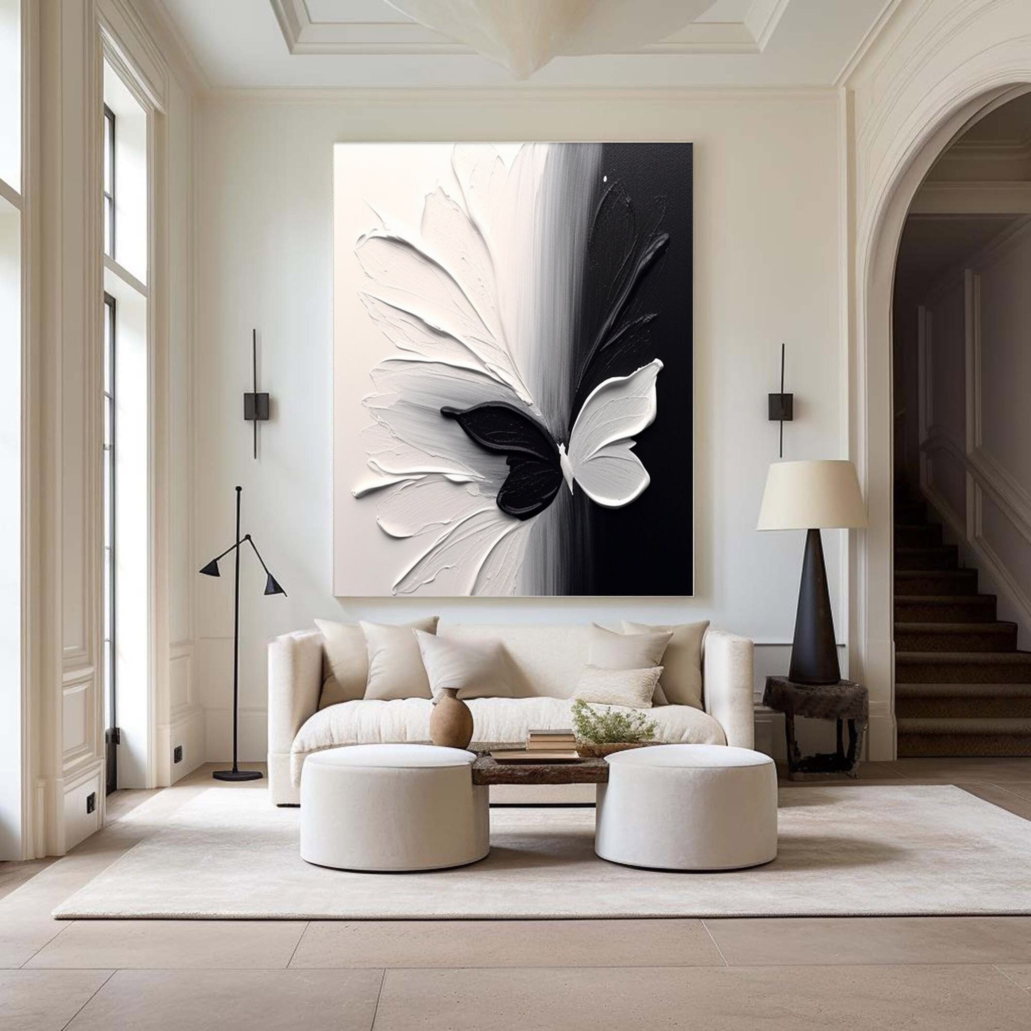 Black and White 3D Textured Art - Large Modern Minimalist Painting
