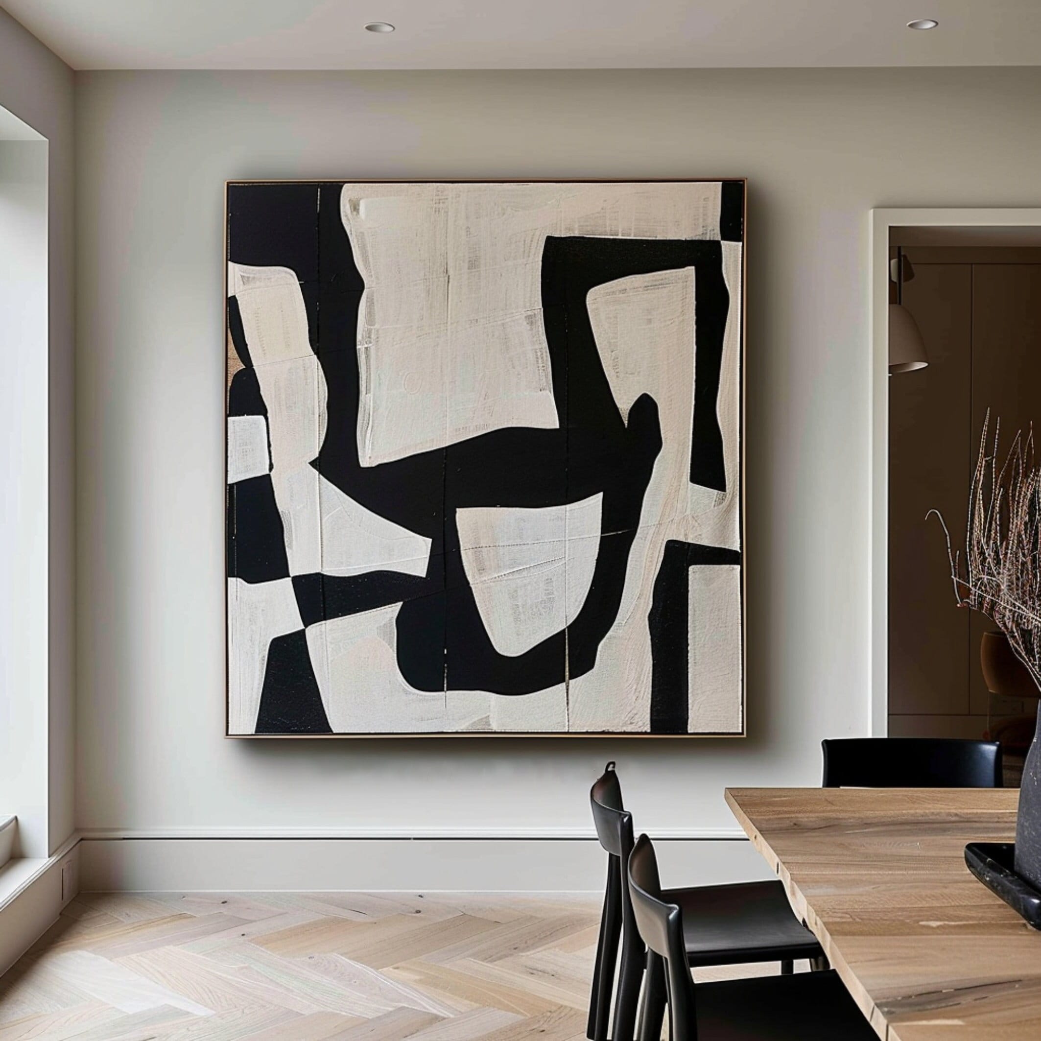 Minimalist Black and White 3D Texture Art - Framed Modern Design