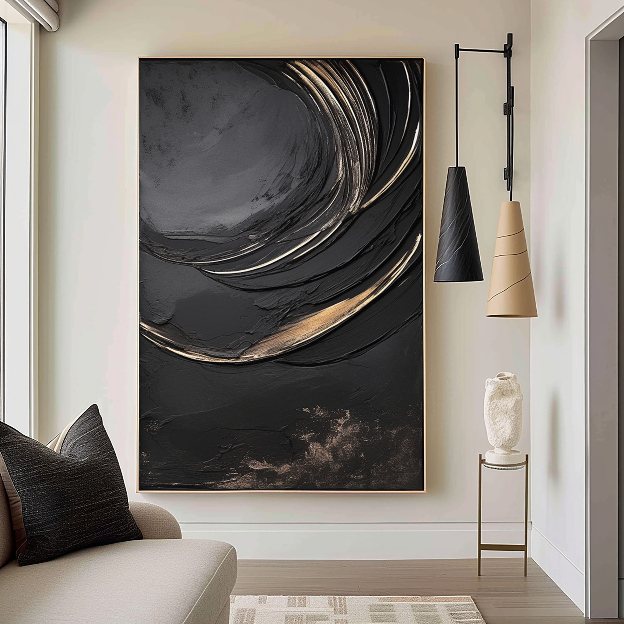 Large Black and Gold 3D Textured Abstract Painting: Modern Wall Art - Etsy