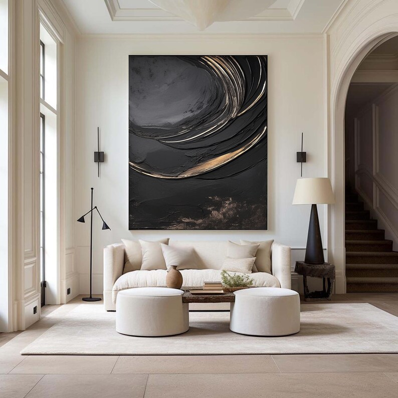 Large Black and Gold 3D Textured Abstract Painting: Modern Wall Art - Etsy
