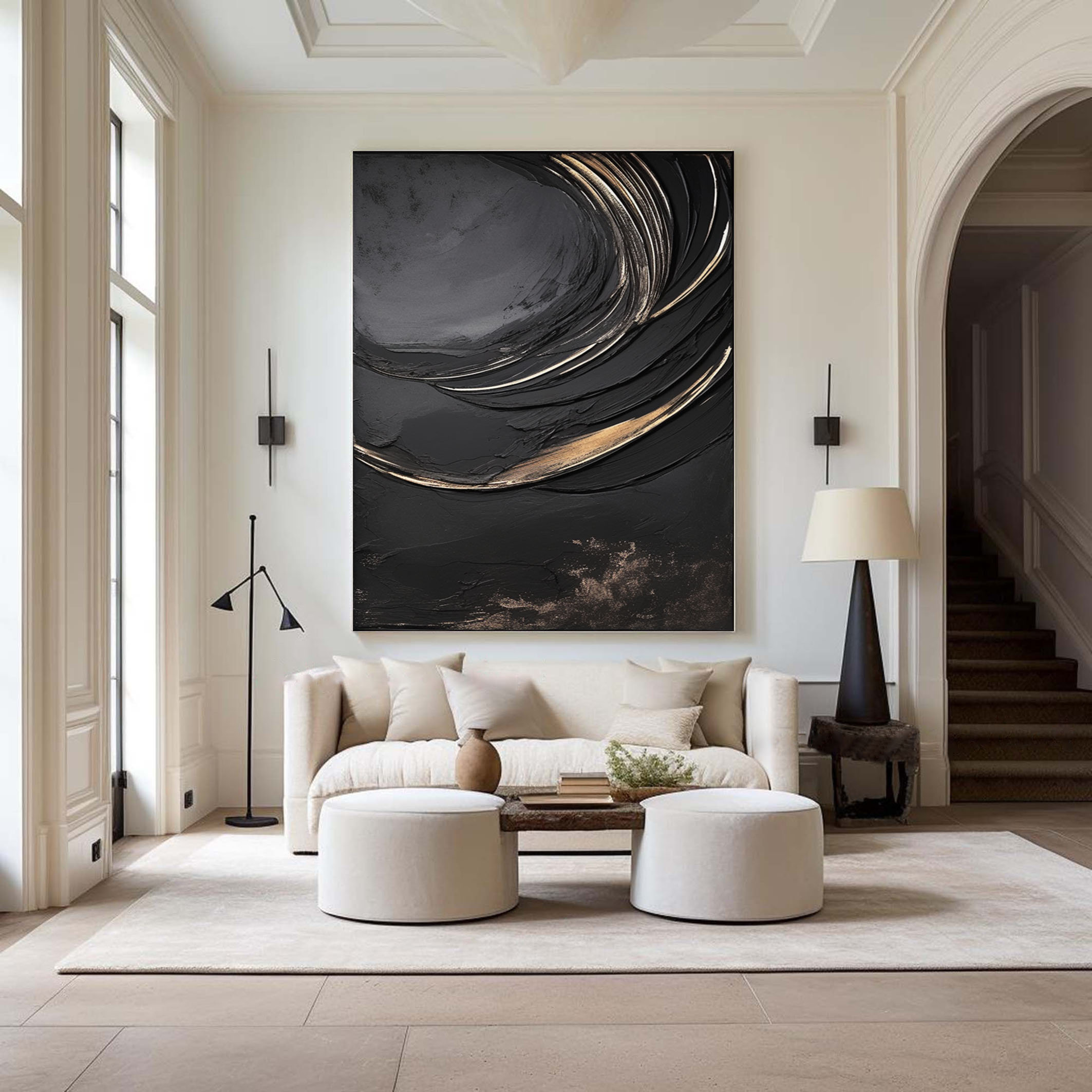 Large Black and Gold 3D Textured Abstract Painting: Modern Wall Art - Etsy