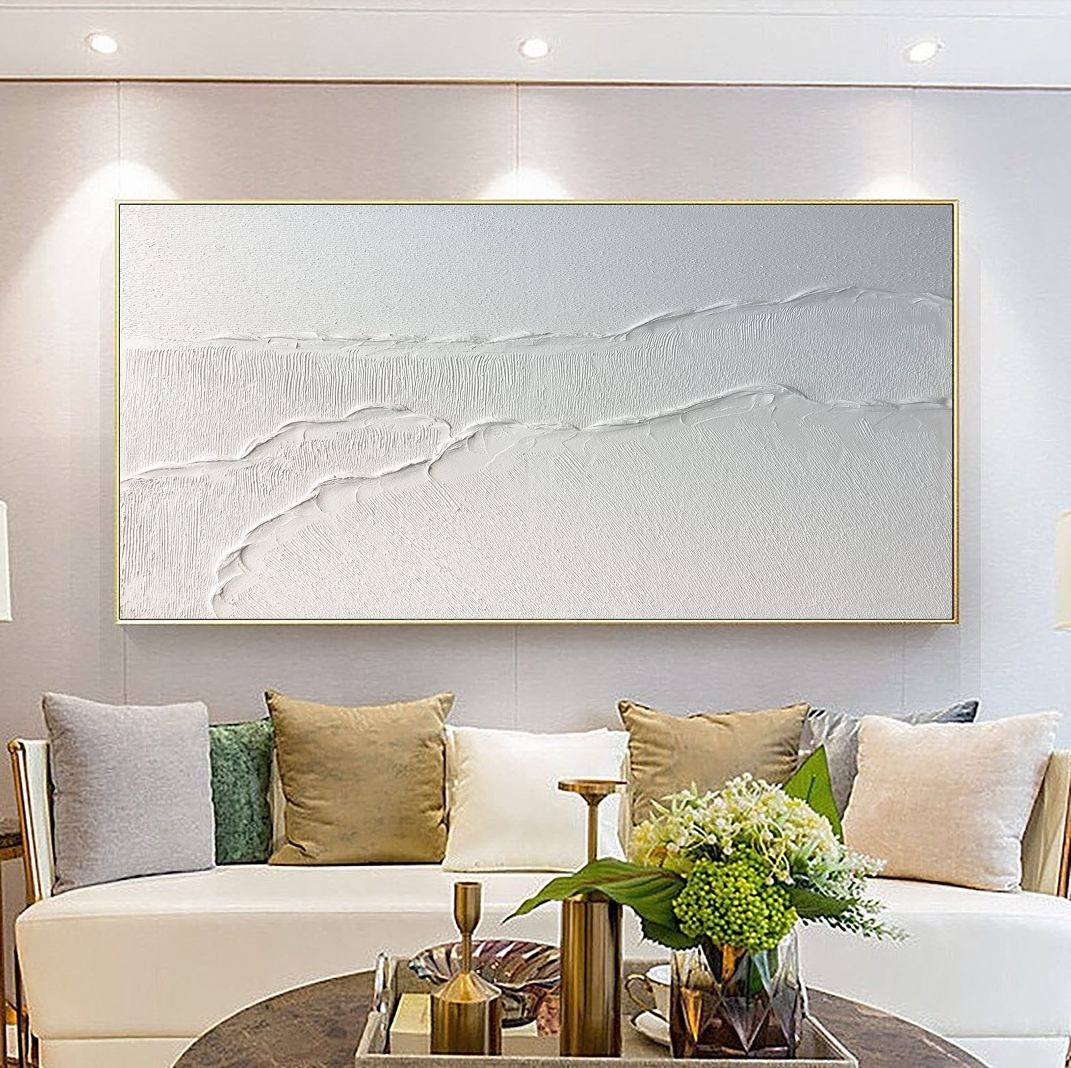 Large Black and White 3D Textured Art - Framed Minimalist Painting