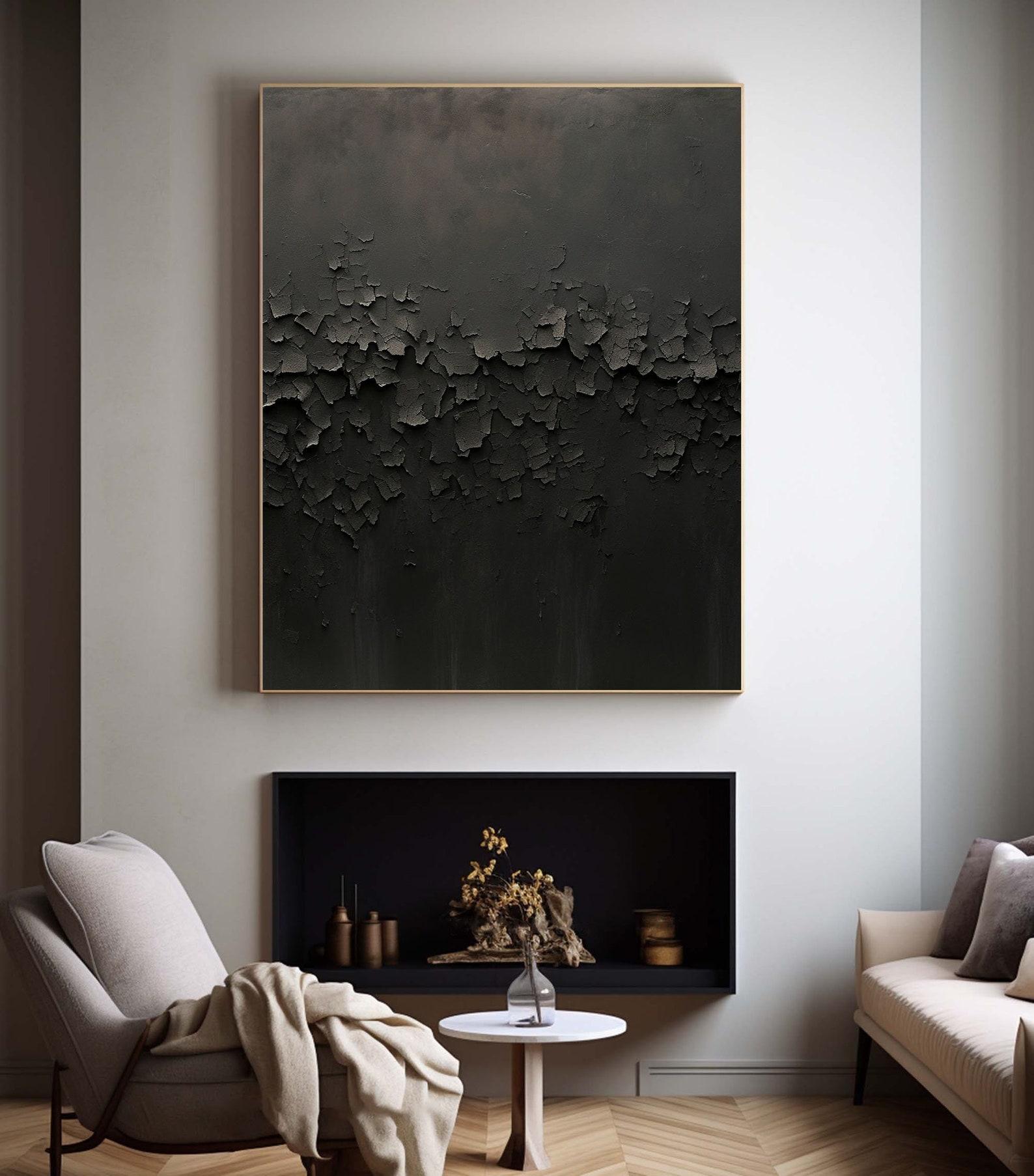 Black Charred Texture Painting: 3D Minimalist Abstract Wall Art - Etsy