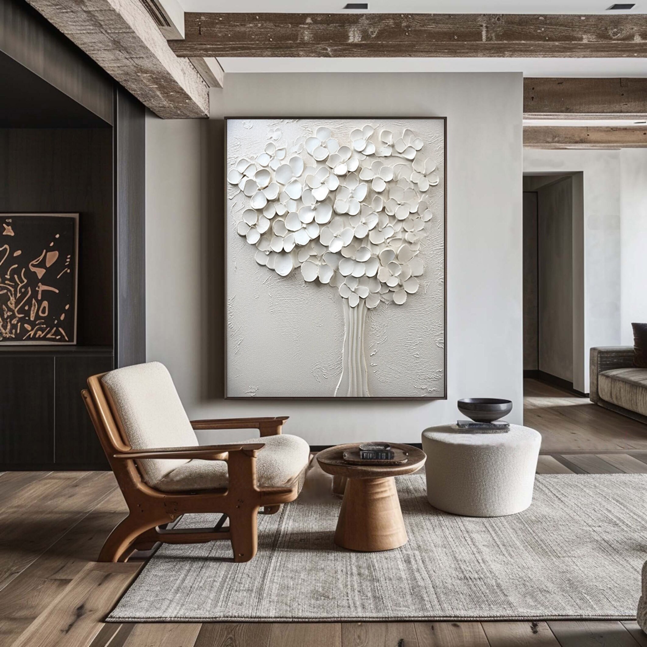 Modern White 3D Textured Art - Framed Minimalist Large Painting