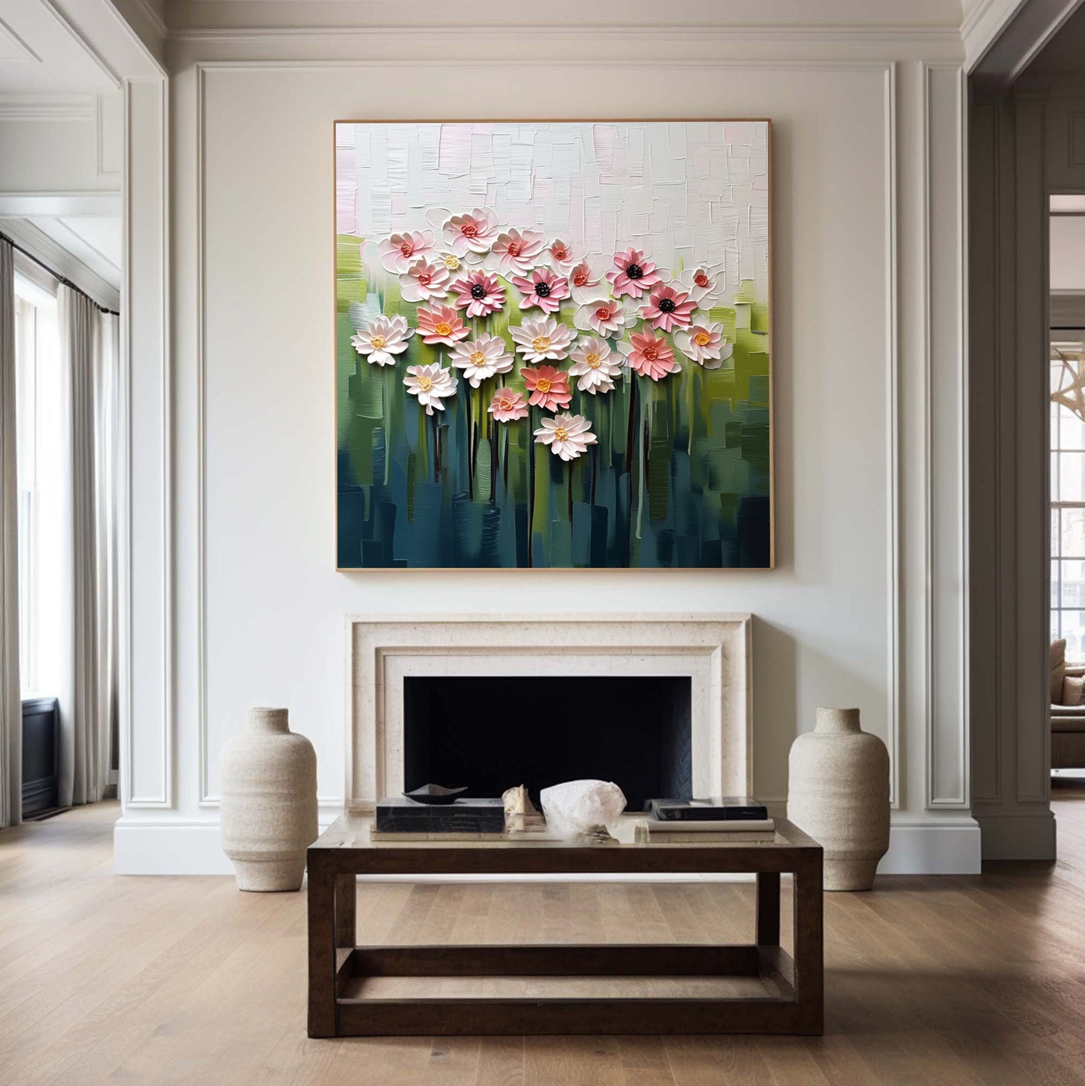 Modern Colorful Abstract Cityscape Painting – Large 3D Mural