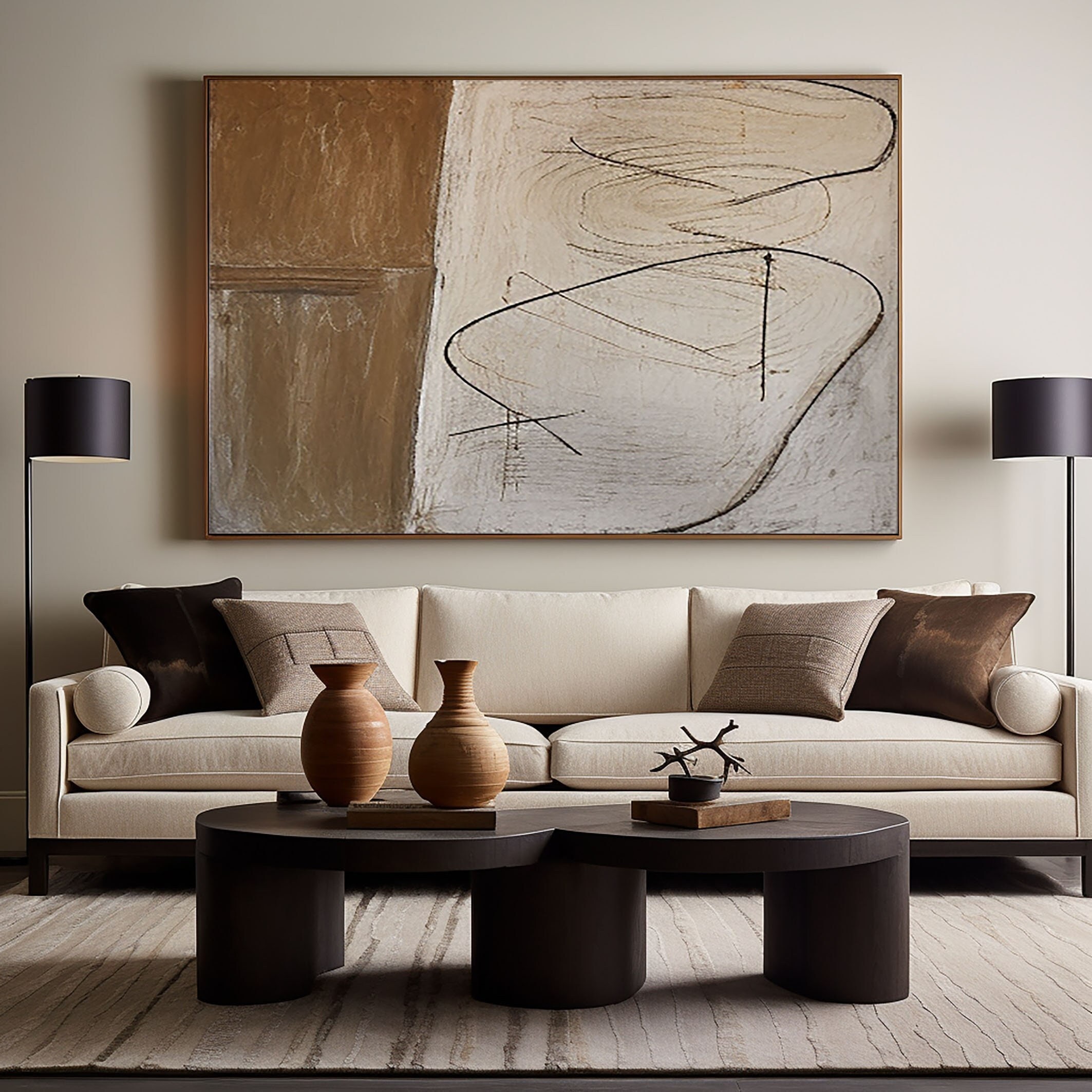 Large Beige and Brown Modern Minimalist Textured Wall Art Decor , Beige and Brown Minimalist painting , Beige and Brown Abstract Canvas Art