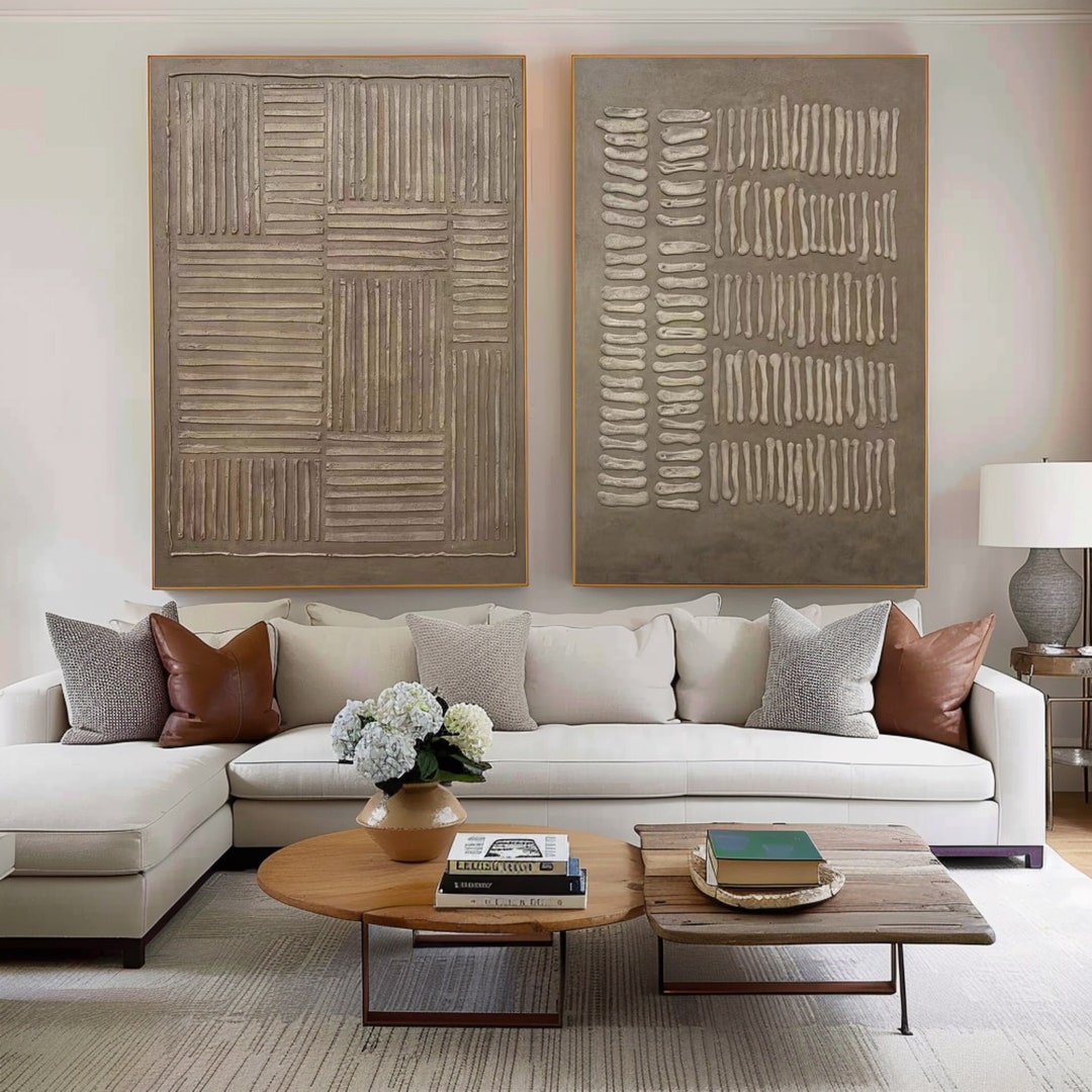 Brown Wabisabi Wall Art Decoration Set 2,brown 3D Texture Painting,brown Minimalist Abstract