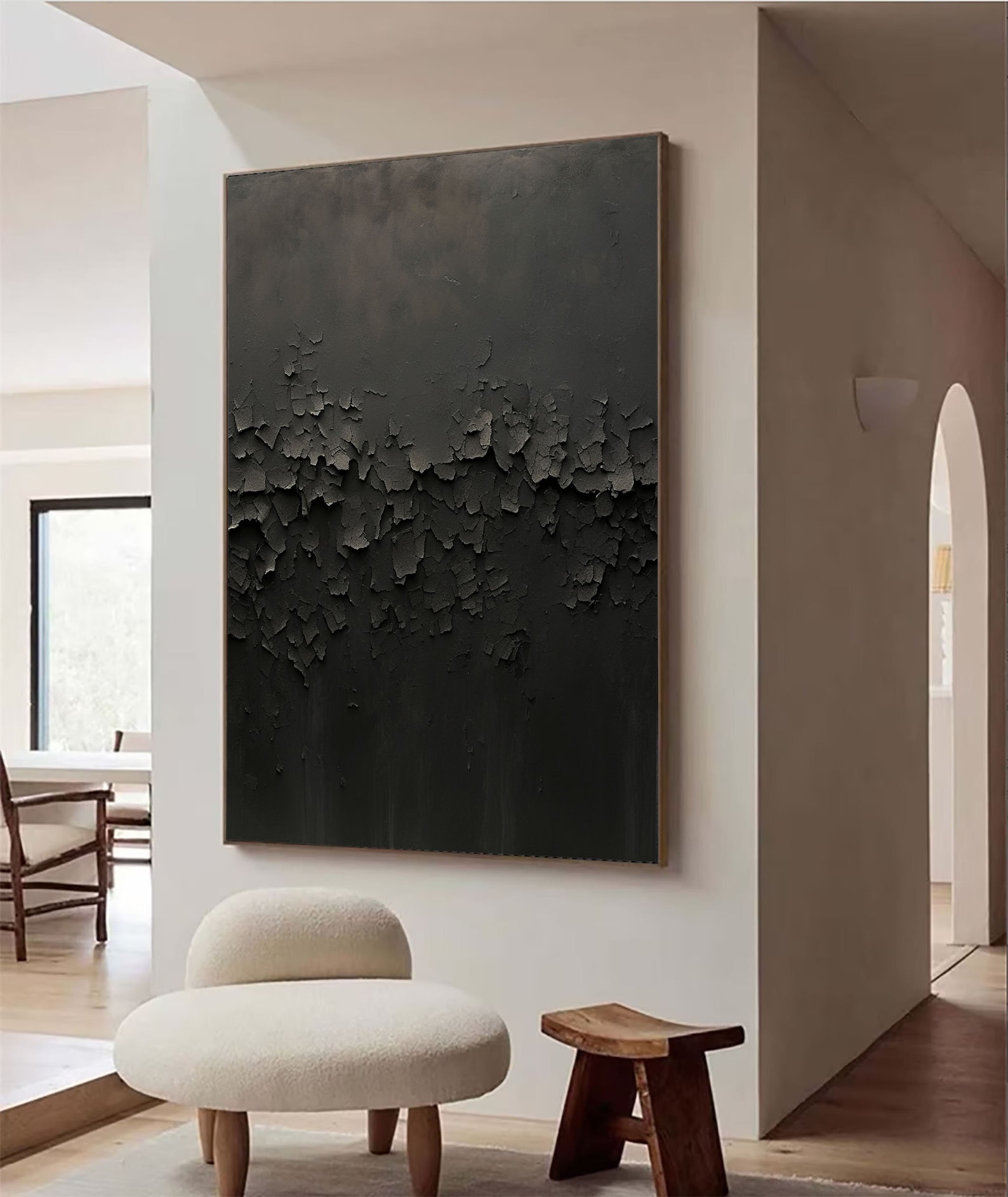 Black Charred Texture Painting: 3D Minimalist Abstract Wall Art - Etsy