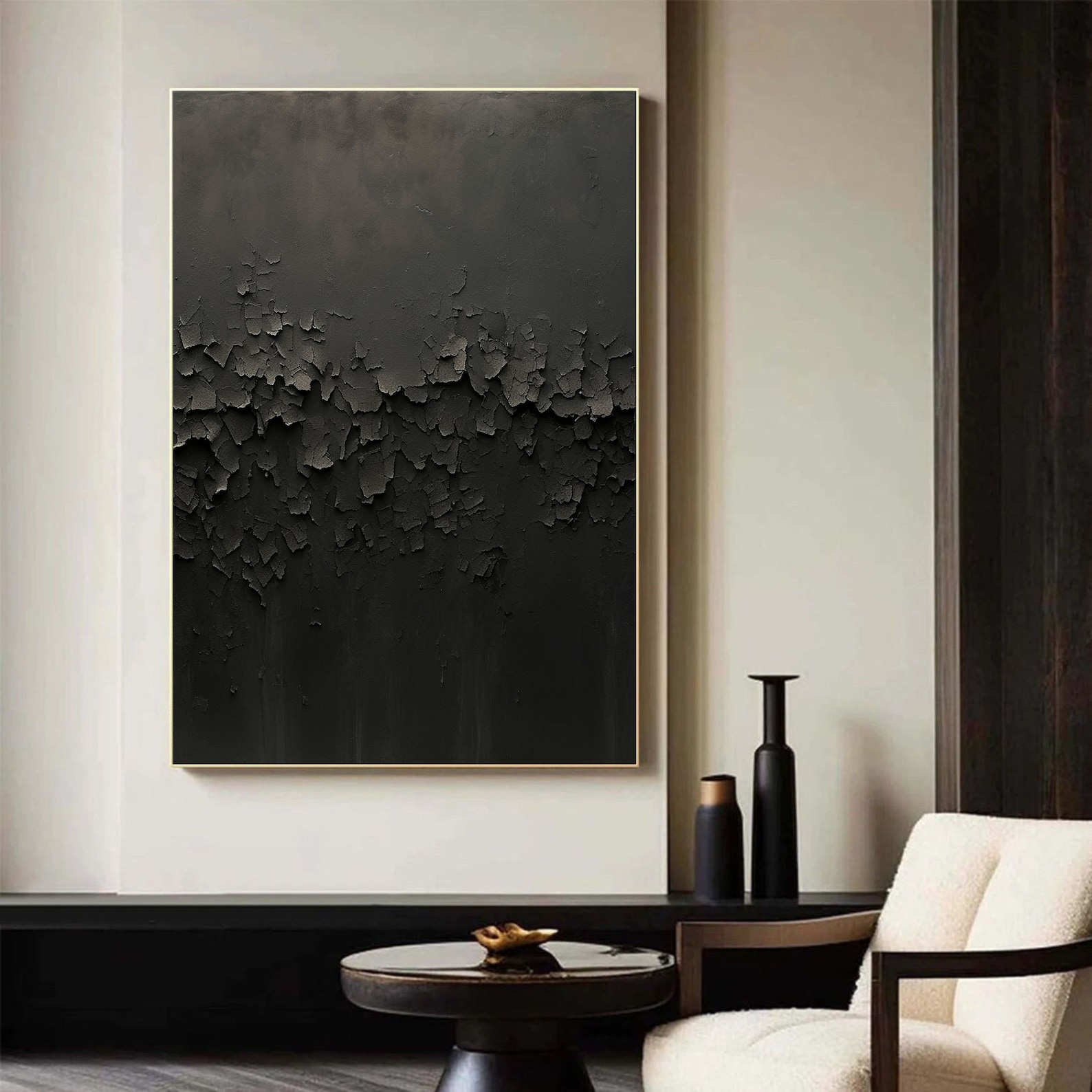 Black Charred Texture Painting: 3D Minimalist Abstract Wall Art - Etsy