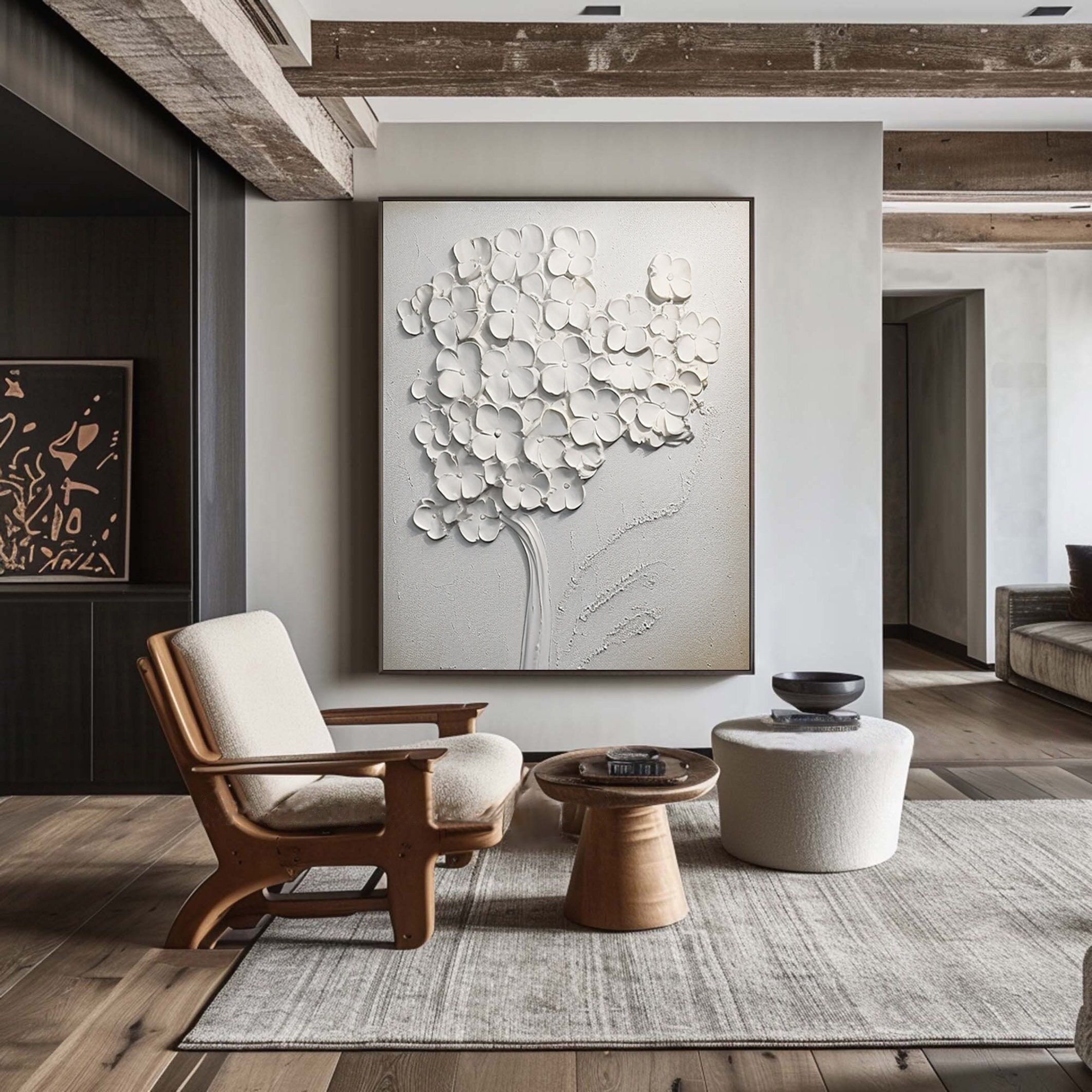 Large 3D Textured Black and White Minimalist Painting - Buy Now