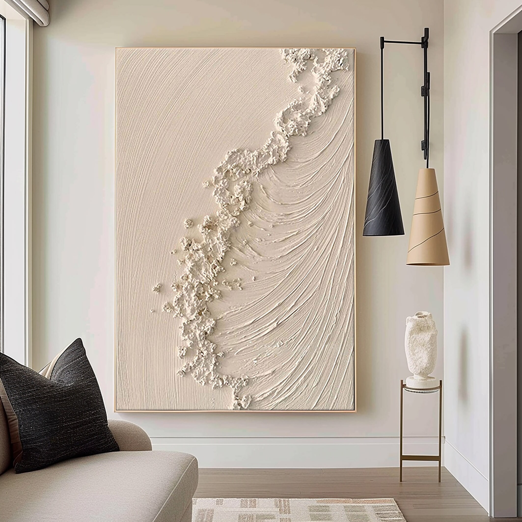 Beige 3D Textured Abstract Painting: Ocean Wave Wall Art - Etsy