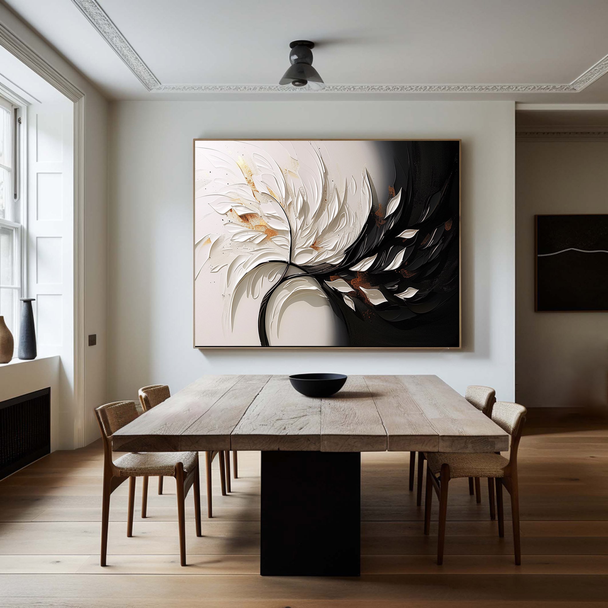 Black and White 3D Textured Oil Painting: Modern Abstract Mural - Etsy