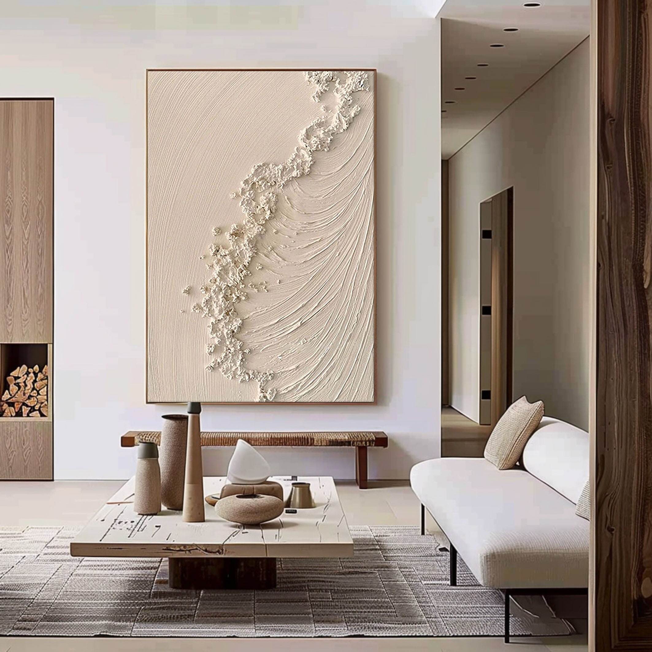 Beige 3D Textured Abstract Painting: Ocean Wave Wall Art - Etsy