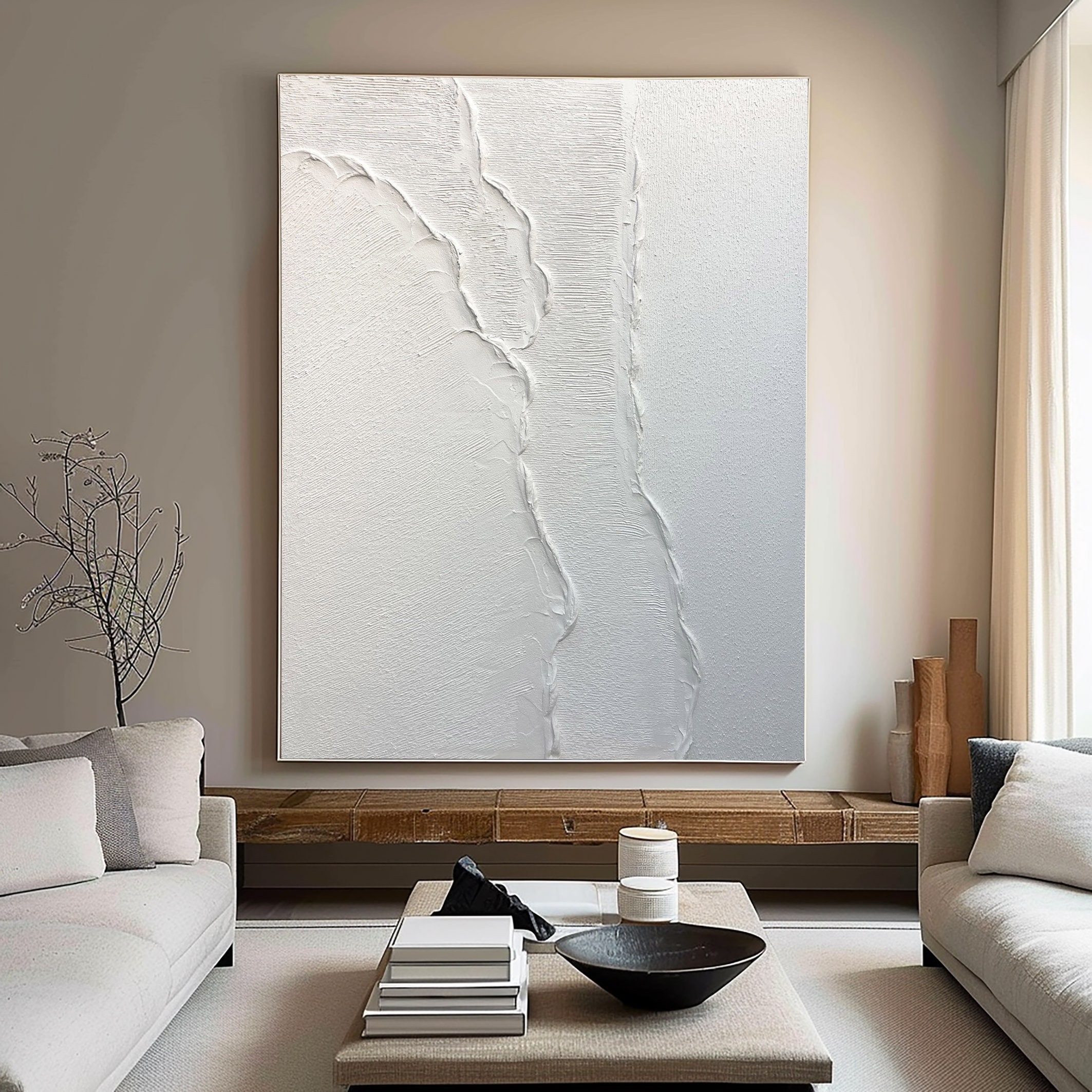 Modern White 3D Textured Art - Large Framed Minimalist Design